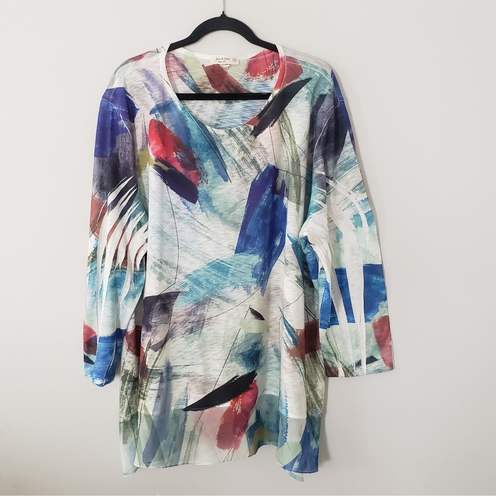 Jess & Jane Geometric Tunic Top SIZE 3X Artsy Boho Flowy Colorful Lightweight